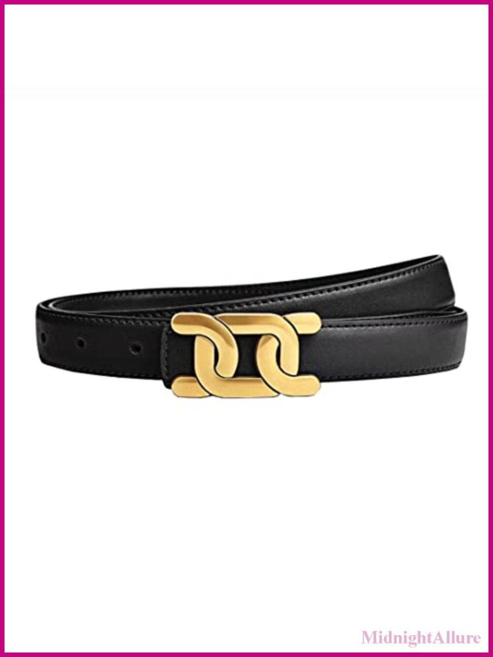 Womens Leather Belt with Gold Buckle Designer Style Adjustable for Jeans Pants